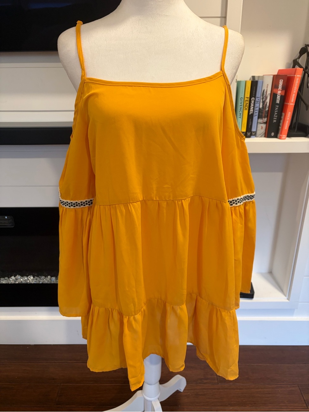 Cold-Shoulder Spaghetti-Strap Blouse in Yellow